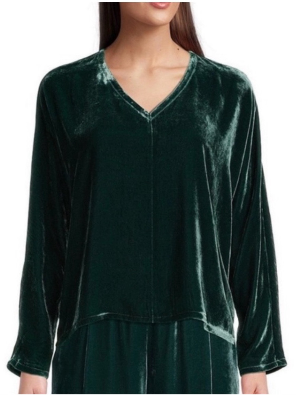 Eileen Fisher Velvet V-Neck Top - Teal